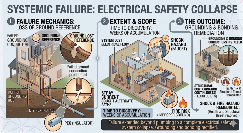 diy fail 10 plumbing system grounding interruption electrical shock event 02