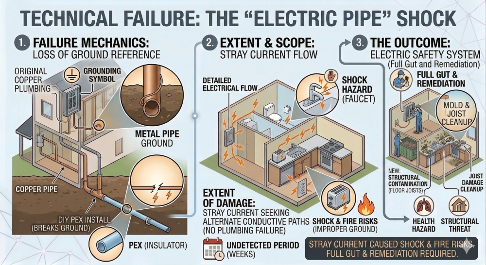 diy fail 10 plumbing system grounding interruption electrical shock event 04