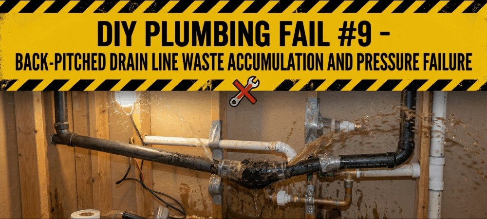 diy fail 9 back pitched drain line waste accumulation and pressure failure 01