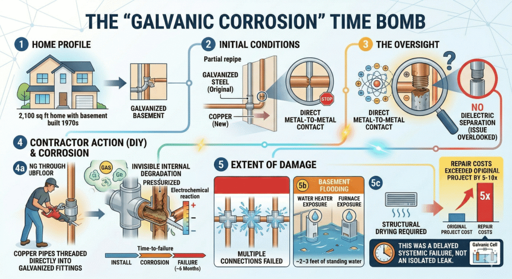 diy plumbing fail 3 copper to galvanized direct connection electrolysis failure (1)