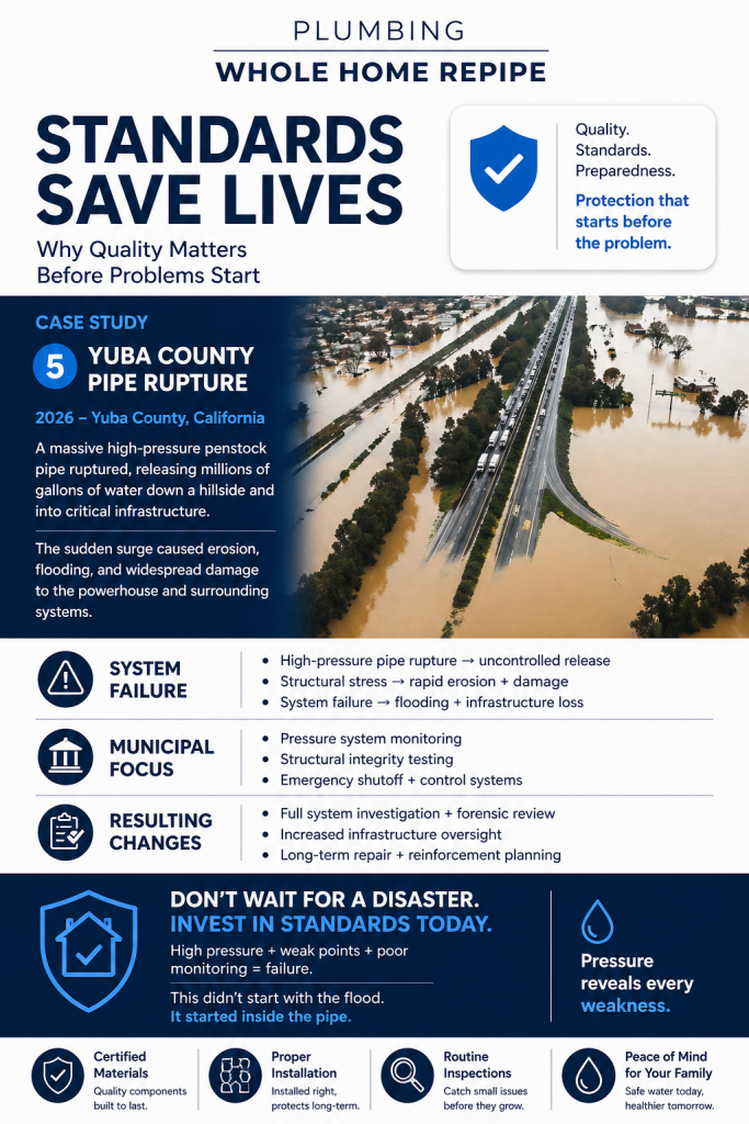 yuba county floods 2026 plumbing whole home repipe