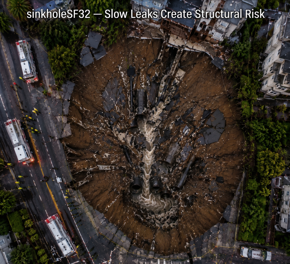 Sinkholesf32 - Slow Leaks Create Structural Risk 32 san francisco sinkhole mansion swallowed up by earth bay area plumbing whole home repipe (1)